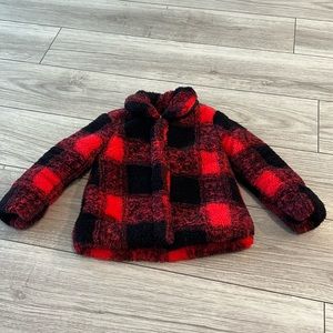 C&C California Red and Black Plaid Toddler winter faux fur 2t coat